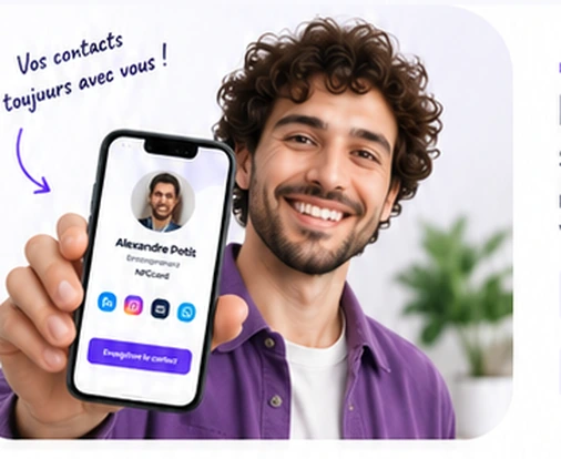 Un homme présentant son profil ta-nfc.fr sur son téléphone